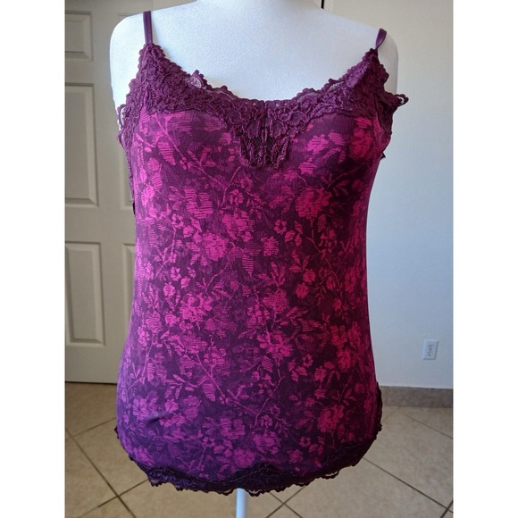 Lane Bryant Women Floral 14/16 Tank Top Layering Cotton sleeveless Cami Burgundy - Picture 2 of 14